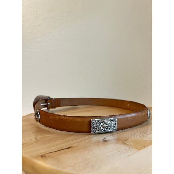 Vintage 90s Tan Genuine Leather Silver Studded Western Belt Size Medium main image 8